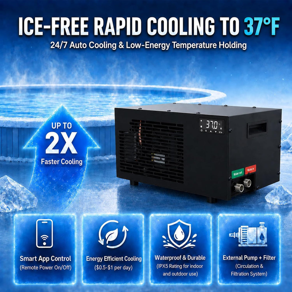 Smart 1/3 HP Cold Plunge Chiller, 37Â°F Ice Bath Water Chiller for Any Tub