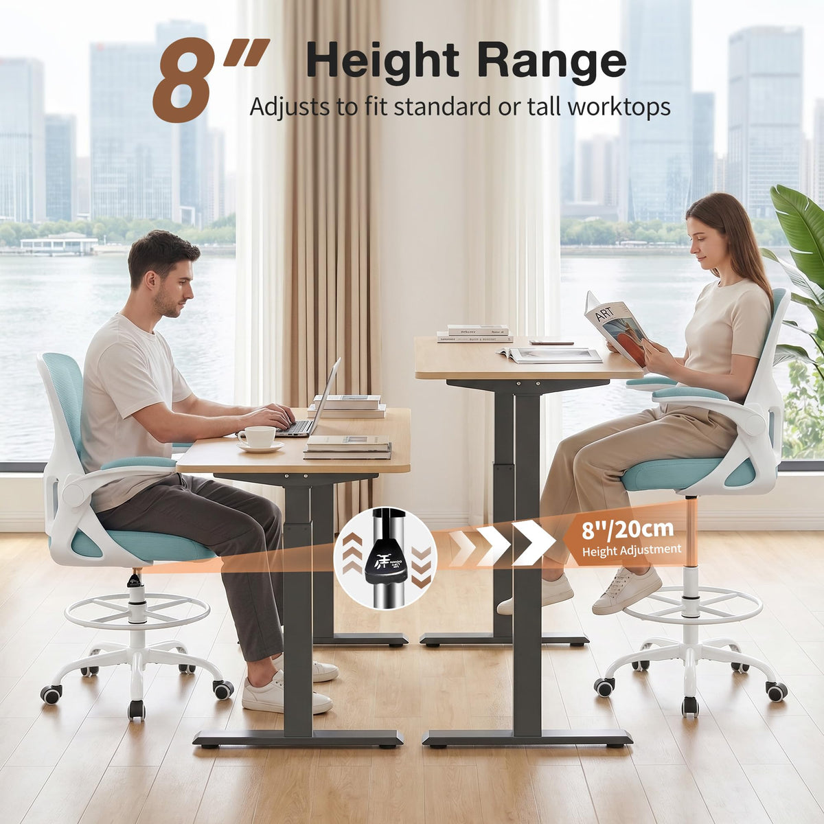 Drafting Chair, Tall Office Chair for Standing Desk with Flip-Up Armrests, Adjustable Foot Ring & Lumbar Support, Breathable Mesh High Desk Stool for Studio & Drafting Table, Black