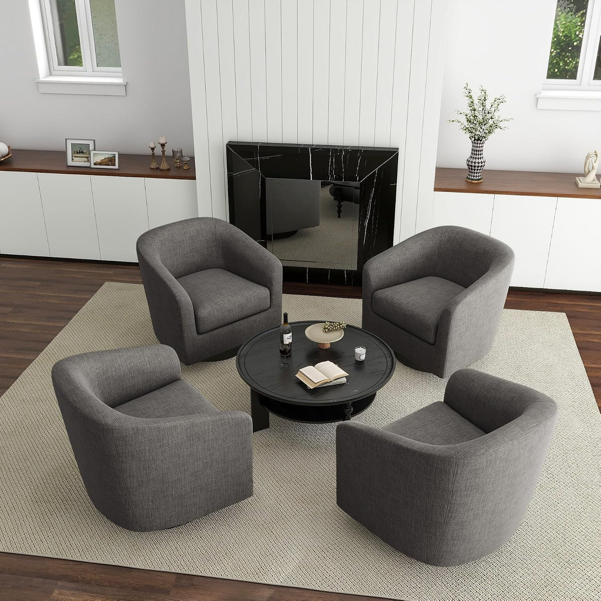 Faux Leather Swivel Accent Chairs Set of 2, Barrel Armchair, Brown