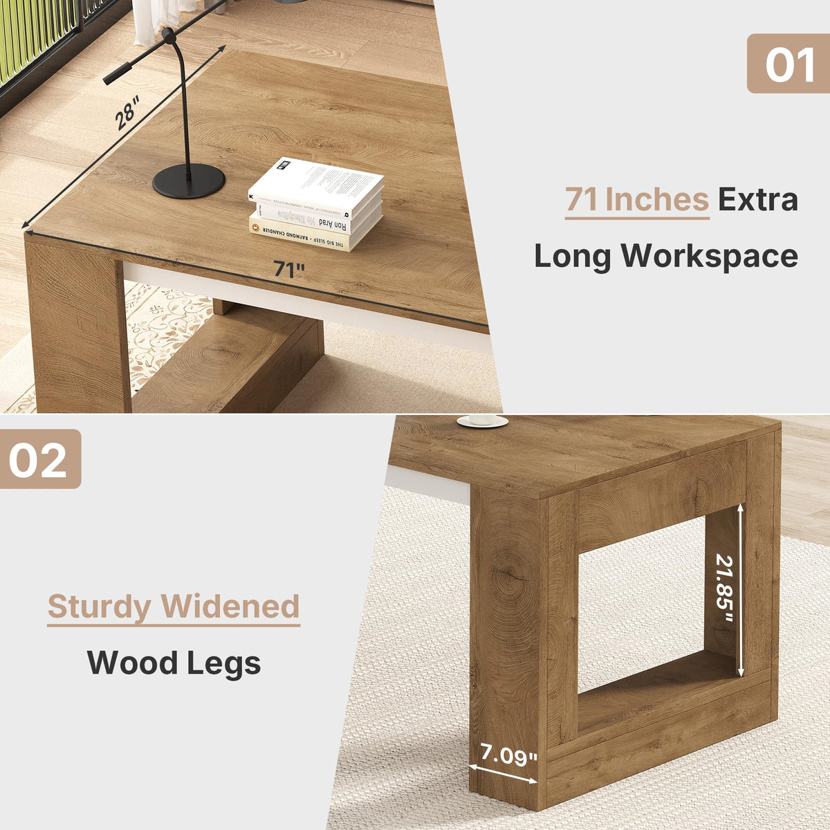 63 inch Rectangular Executive Desk with Spacious Desktop