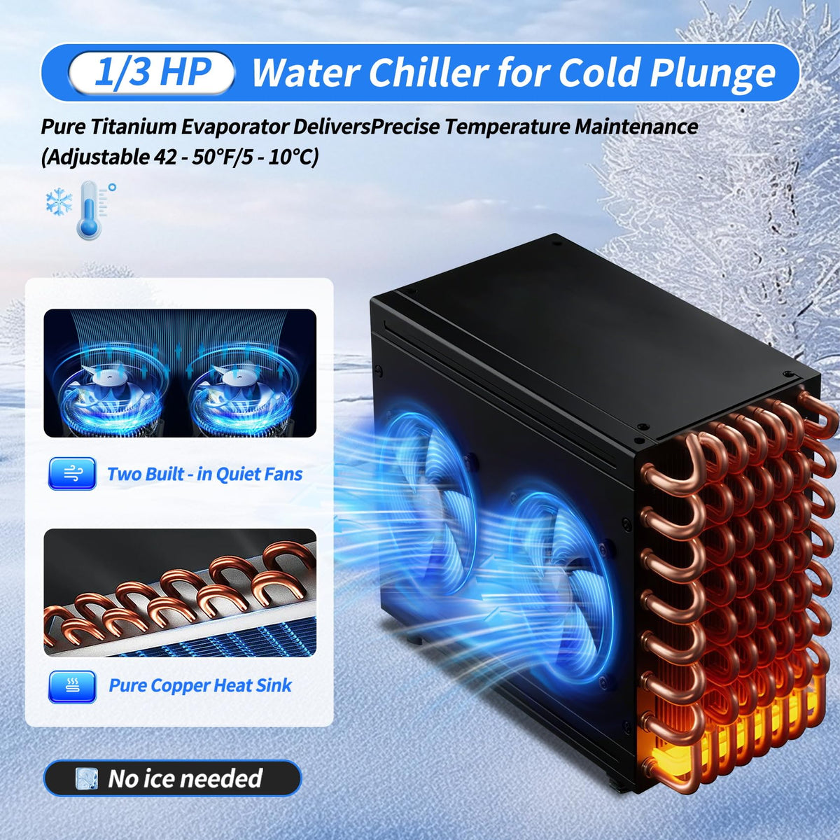 ð¼ðððððð 1/3 HP Ice Bath Water Chiller, Cold Plunge Chiller with Built-in Stainless Steel Filter & Water Pump, Water Cooling System for Cold Plunge Tubs, Easy Installation Home Professional Use