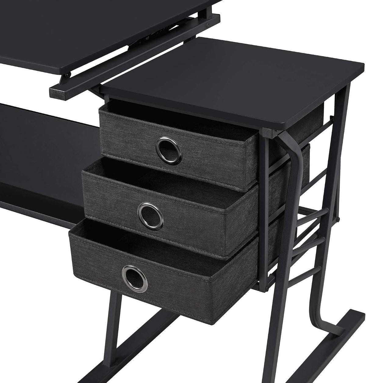 Yaheetech Tilting Drafting Table Art Craft Desk with Stool, Drawers, Black