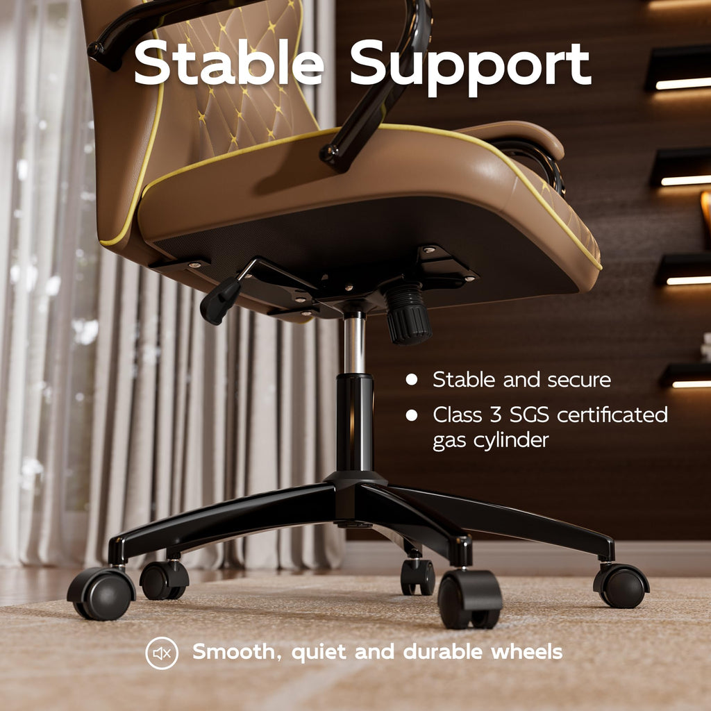 HomeZeer White and Gold Office Chair, Luxury Leather Executive Desk Chair