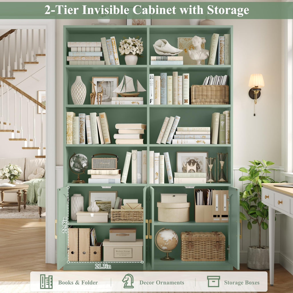 FACBOTALL Bookshelf and Bookcase with Doors, Double Wide Large Bookshelves