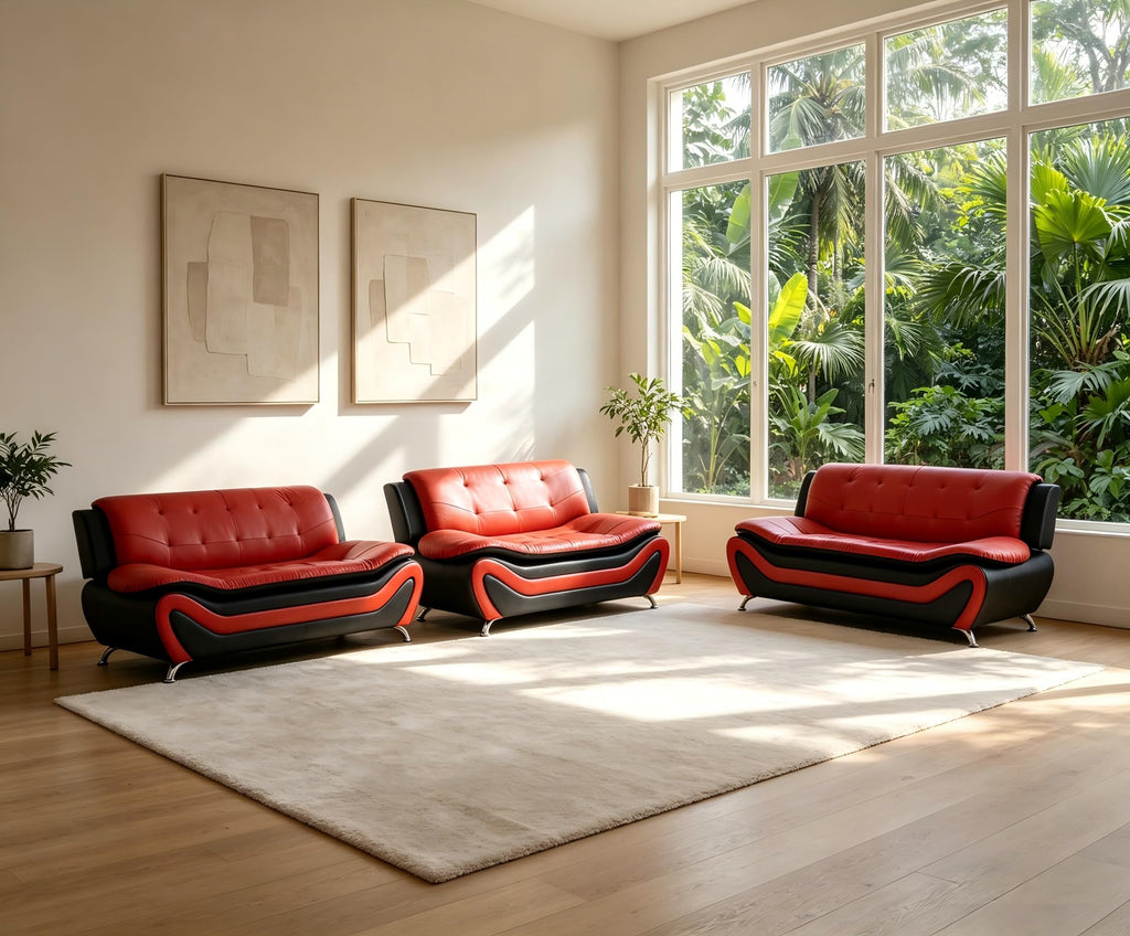 Creamy White Living Room Furniture Set, 2-Piece Modern Faux Leather Couches for Home, Living Room Sofa Sets, 3-Seater Sofa and Loveseat with Metal Feet, Couch Set for Bedroom, Hotel, Office