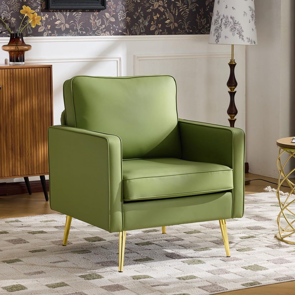 VINGLI Faux Leather Accent Chairs Set of 2 with Gold Legs for Living Room