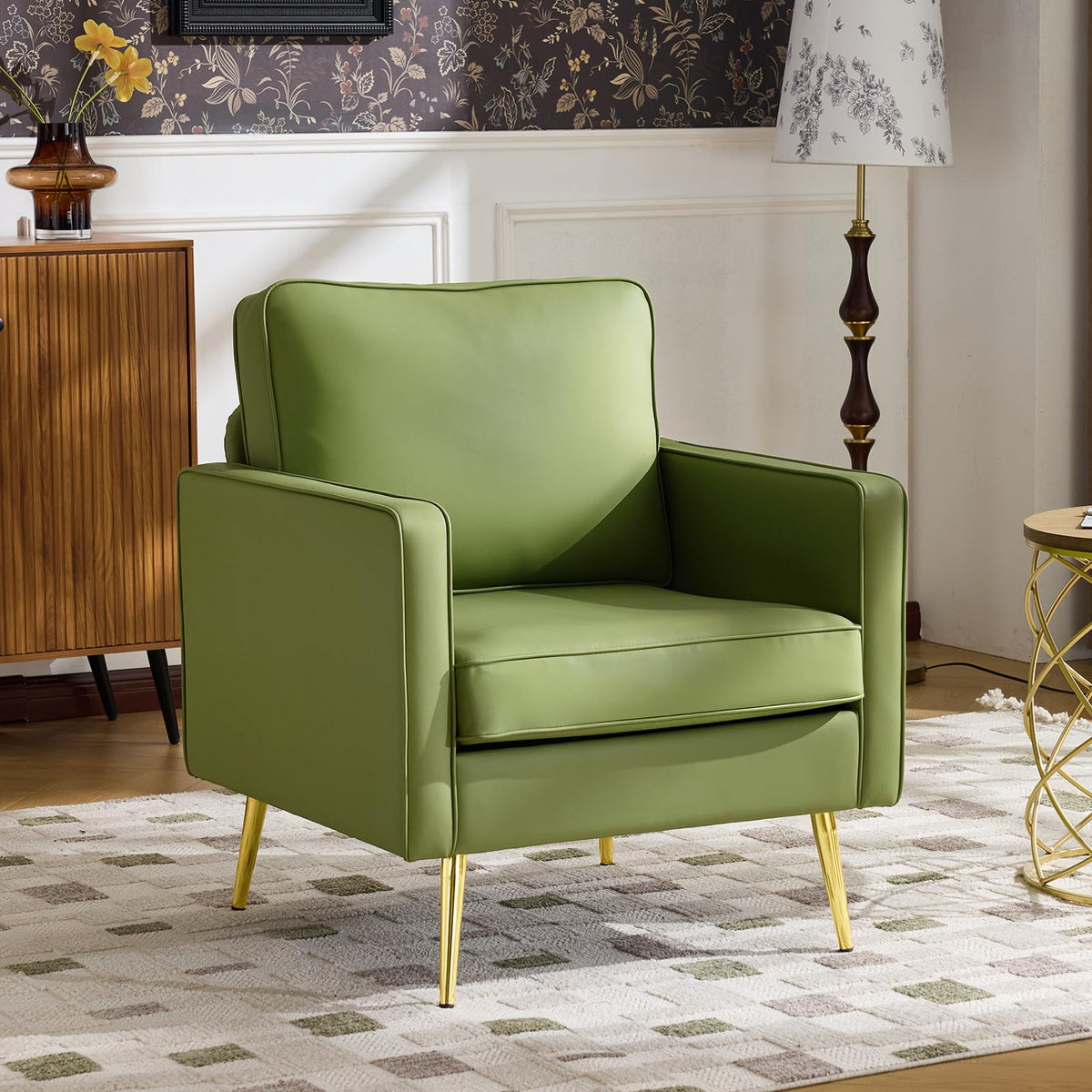 VINGLI Faux Leather Accent Chairs Set of 2 with Gold Legs for Living Room