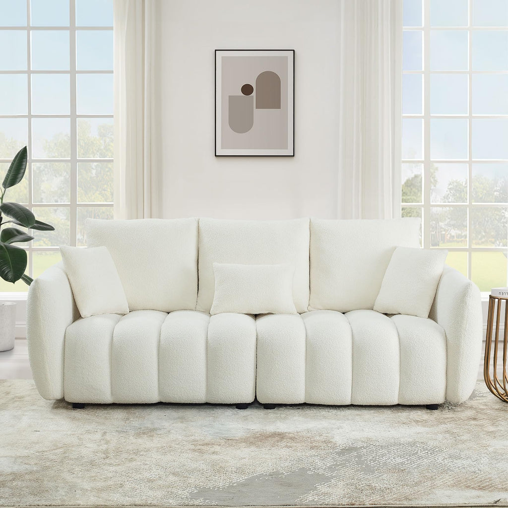 Antetek Teddy Fabric Sofa Set for Living Room, 2 Pieces Modern Deep Seat Oversized 3-Seater Cloud Boucle Couch for Bedroom, Office, Apartment, Furniture Set, 78-inch, Black (2 Pieces)