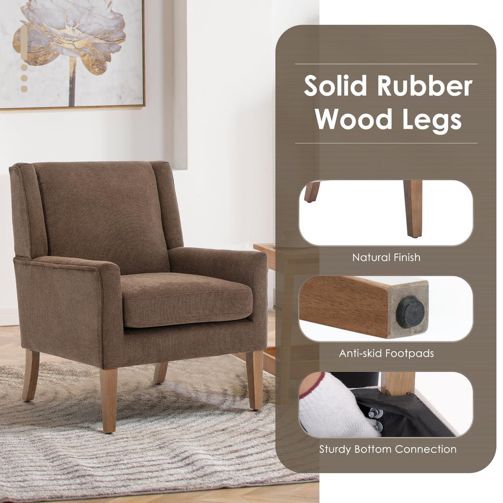 COLAMY Modern Wingback Living Room Chair, Upholstered Fabric Accent Armchair, Single Sofa Chair with Lounge Seat and Wood Legs for Office/Bedroom/Reading Spaces, Beige