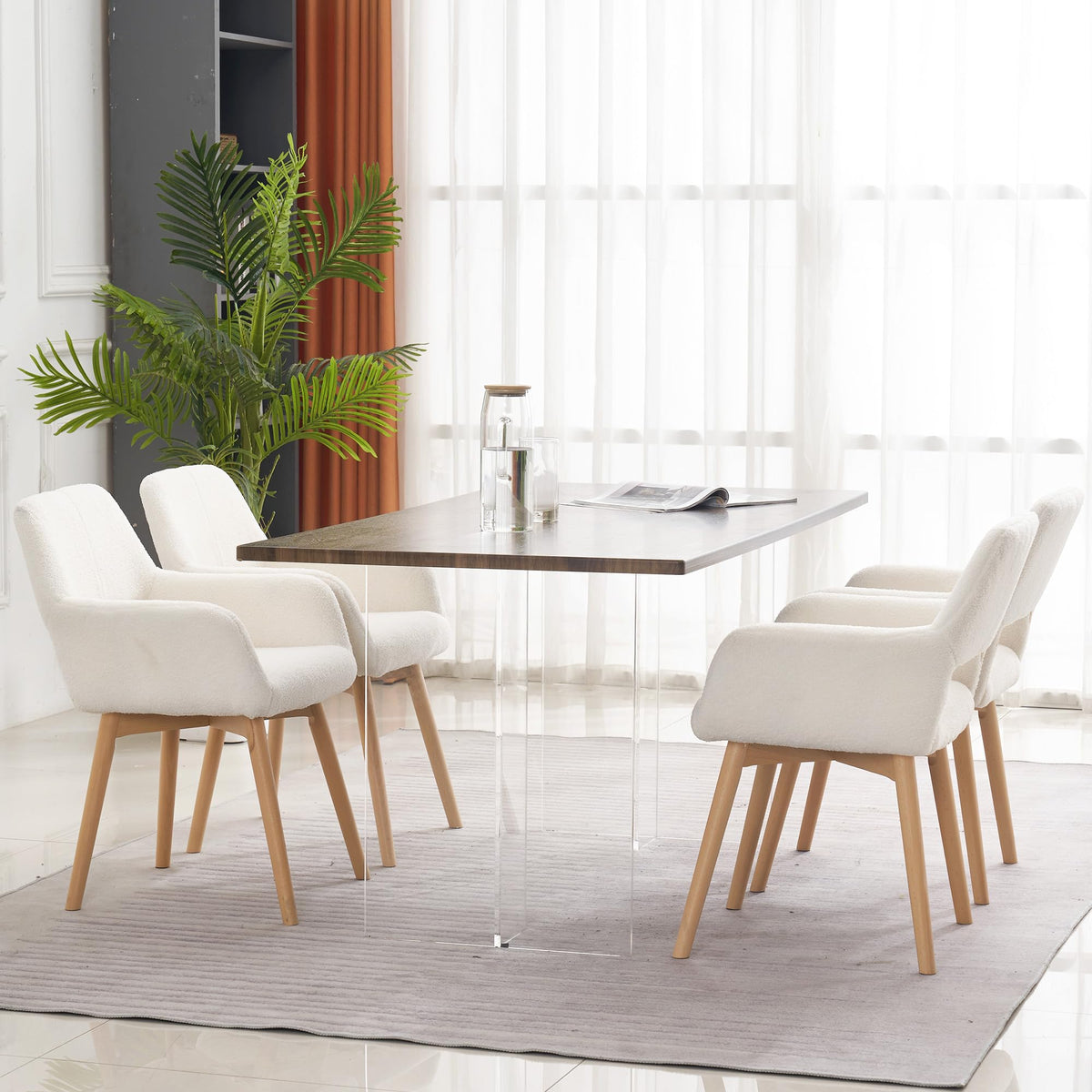 Mid Century Modern Dining Chairs Set of 2 & 4 & 6 Comfy Accent Chair Upholstered Kitchen Dining Living Room Chairs for Bedrooms Waiting Room Home Arm Desk Chair No Wheels (Beige, 2)