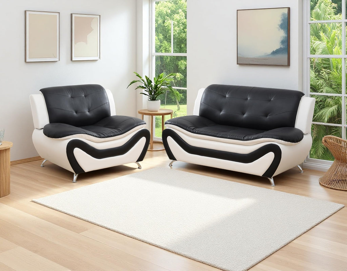 Creamy White Living Room Furniture Set, 2-Piece Modern Faux Leather Couches for Home, Living Room Sofa Sets, 3-Seater Sofa and Loveseat with Metal Feet, Couch Set for Bedroom, Hotel, Office