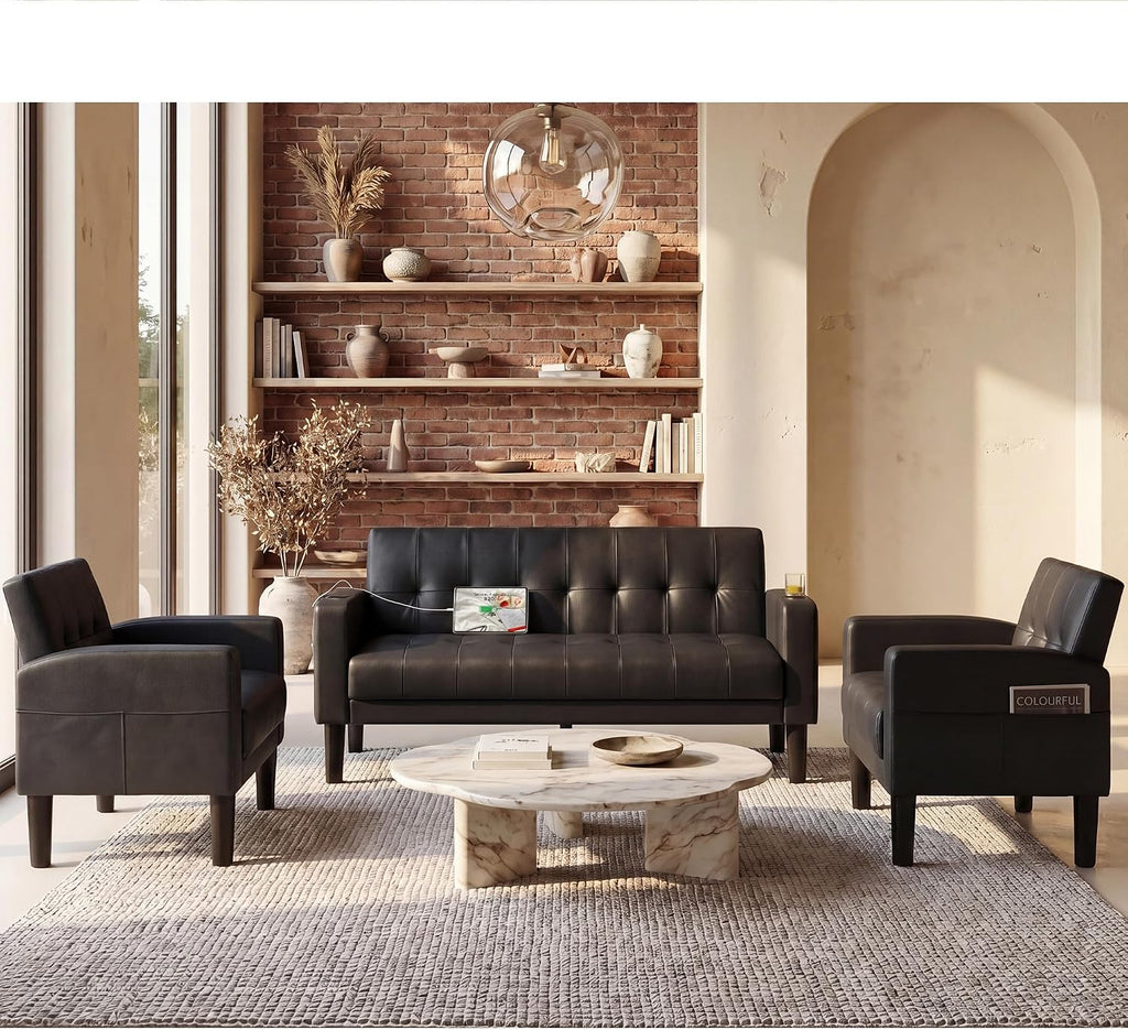 TYBOATLE Living Room Set, PU Leather Couch and Chairs w/USB & Type-C Ports