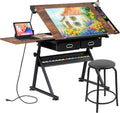 ZENY Adjustable Drafting Table with Stool Tilting Drawing Desk Artist Table