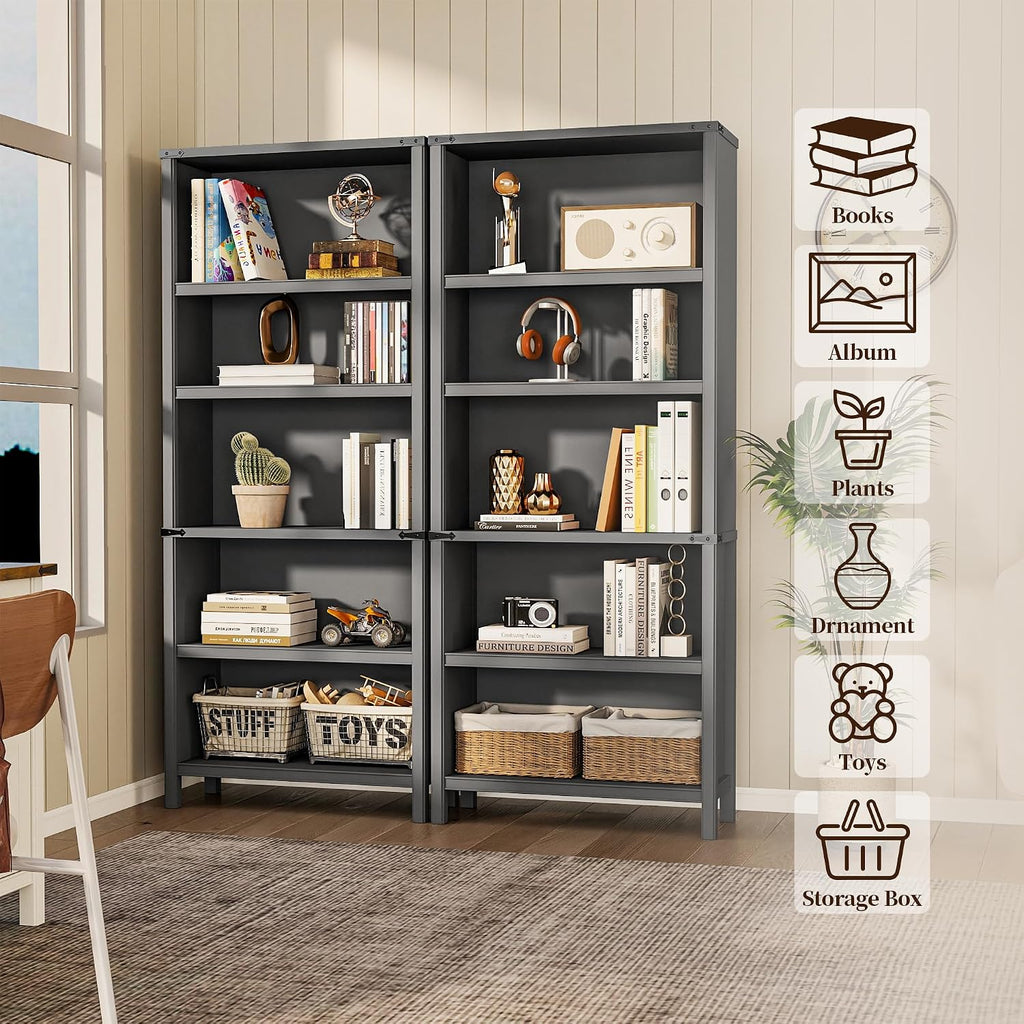 Farmhouse 3-Piece Home Office Set â 46" Wide 2-Drawer Lateral File Cabinet with Power Outlets & USB, Two 71" Tall 5-Tier Bookcases with Adjustable Shelves & Anti-Tip Kit, Black