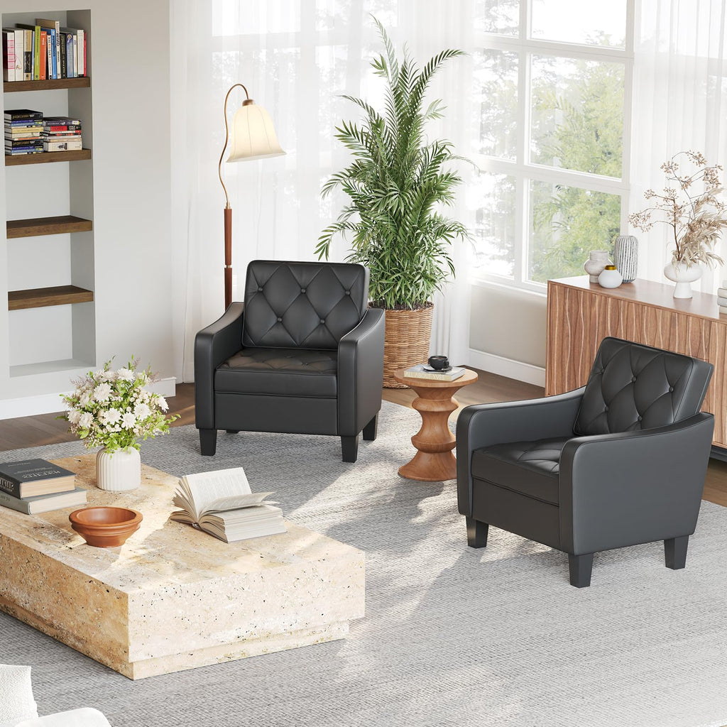Grey Accent Chairs Set of 2, Wide Comfy Arm Chairs for Living Room, Office