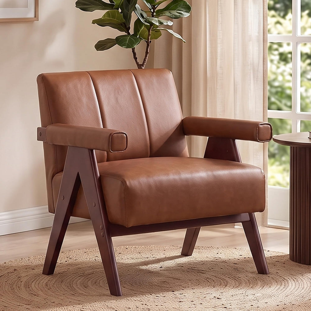 JIASTING Mid Century Modern Accent Chair Set of 2, Black Leather Armchair