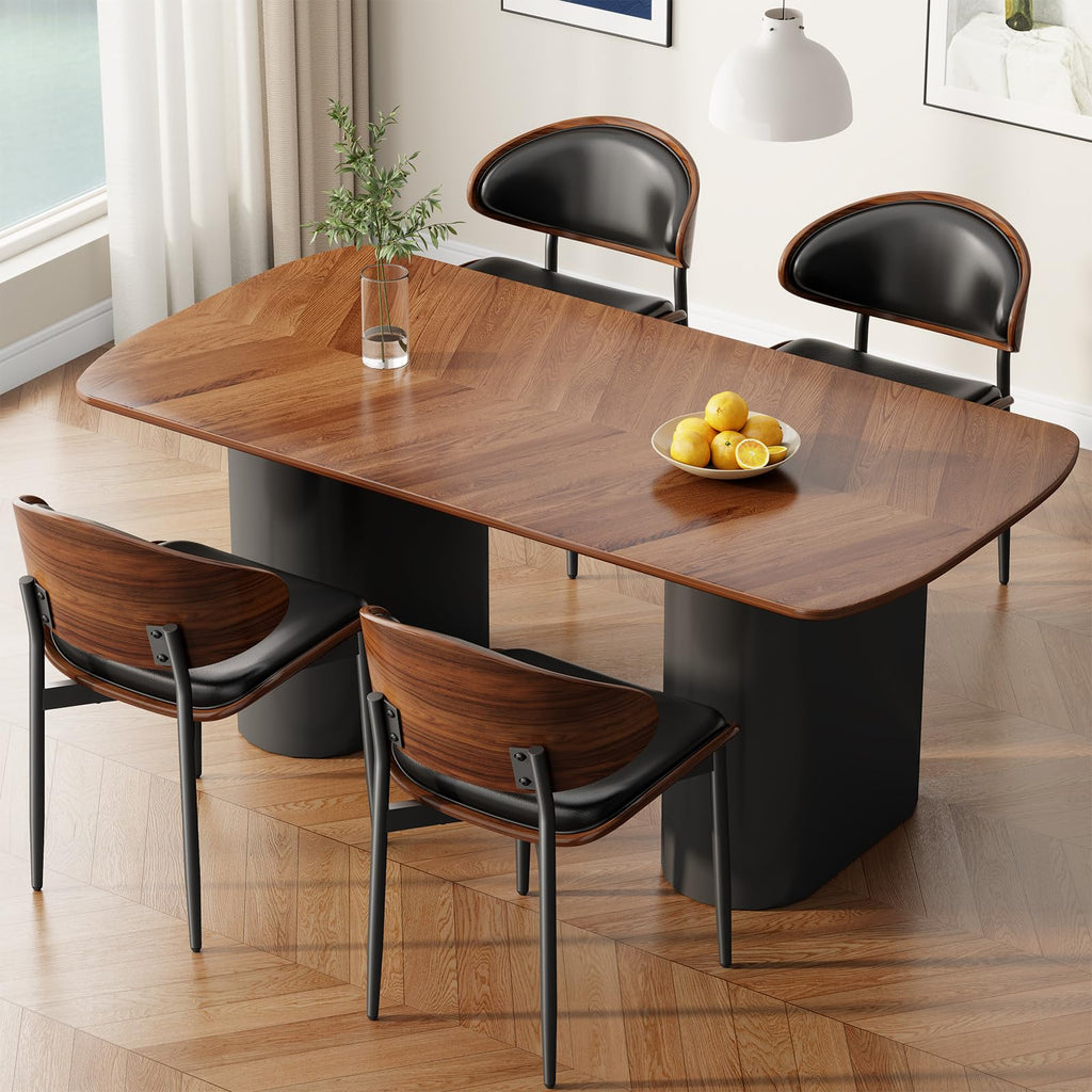 REONEY Dining Chairs Set of 4, Mid-Century Modern Kitchen Chairs, Black