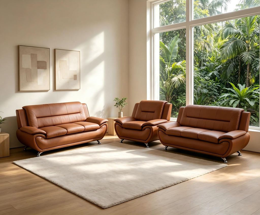 Creamy White Living Room Furniture Set, 2-Piece Modern Faux Leather Couches for Home, Living Room Sofa Sets, 3-Seater Sofa and Loveseat with Metal Feet, Couch Set for Bedroom, Hotel, Office