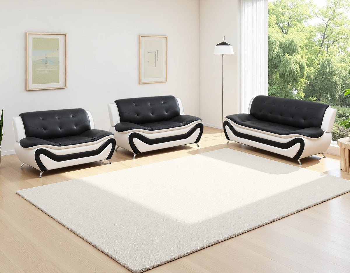 Creamy White Living Room Furniture Set, 2-Piece Modern Faux Leather Couches for Home, Living Room Sofa Sets, 3-Seater Sofa and Loveseat with Metal Feet, Couch Set for Bedroom, Hotel, Office