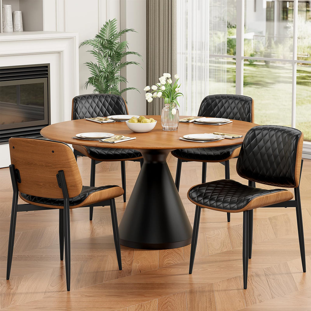 REONEY Dining Chairs Set of 4, Mid-Century Modern Kitchen Chairs, Black