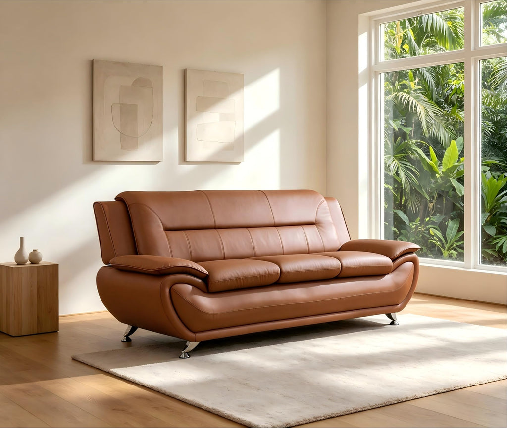Creamy White Living Room Furniture Set, 2-Piece Modern Faux Leather Couches for Home, Living Room Sofa Sets, 3-Seater Sofa and Loveseat with Metal Feet, Couch Set for Bedroom, Hotel, Office