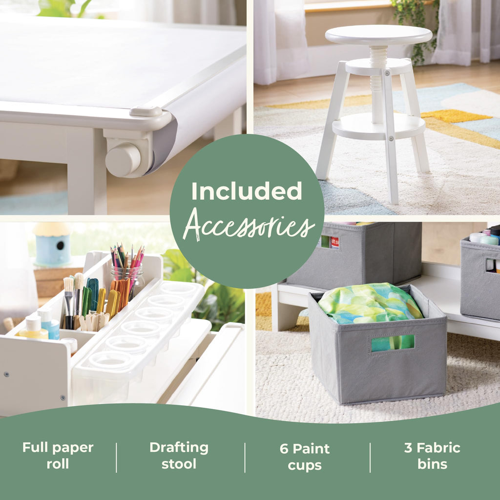 Guidecraft Design Studio â Black: 3-in-1 Kids Art Table & Stool Set, Writing, Crafting, Painting & Drafting Table for Kids with Craft Storage & Bins, Art Easel with Paper Roll, Toddler Activity Desk