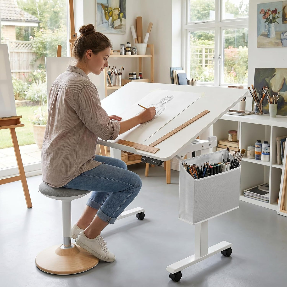 3-in-1 Standing Drafting Desk with 90Â° Tilt Whiteboard, 35Ã24"