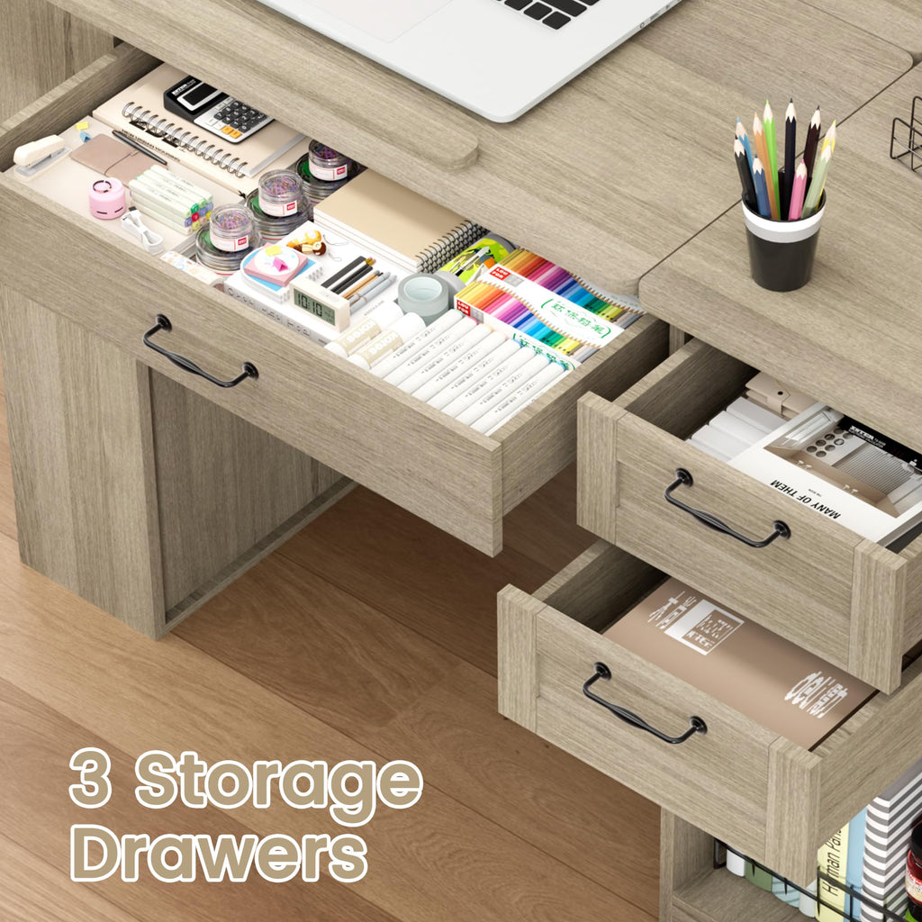 Drafting Table with Storage Cabinet & Drawers, Adjustable Drawing Table with Open Shelves, Craft Art Desk for Artists, Painters, Drawing, Crafting, Reading, Writing, Working