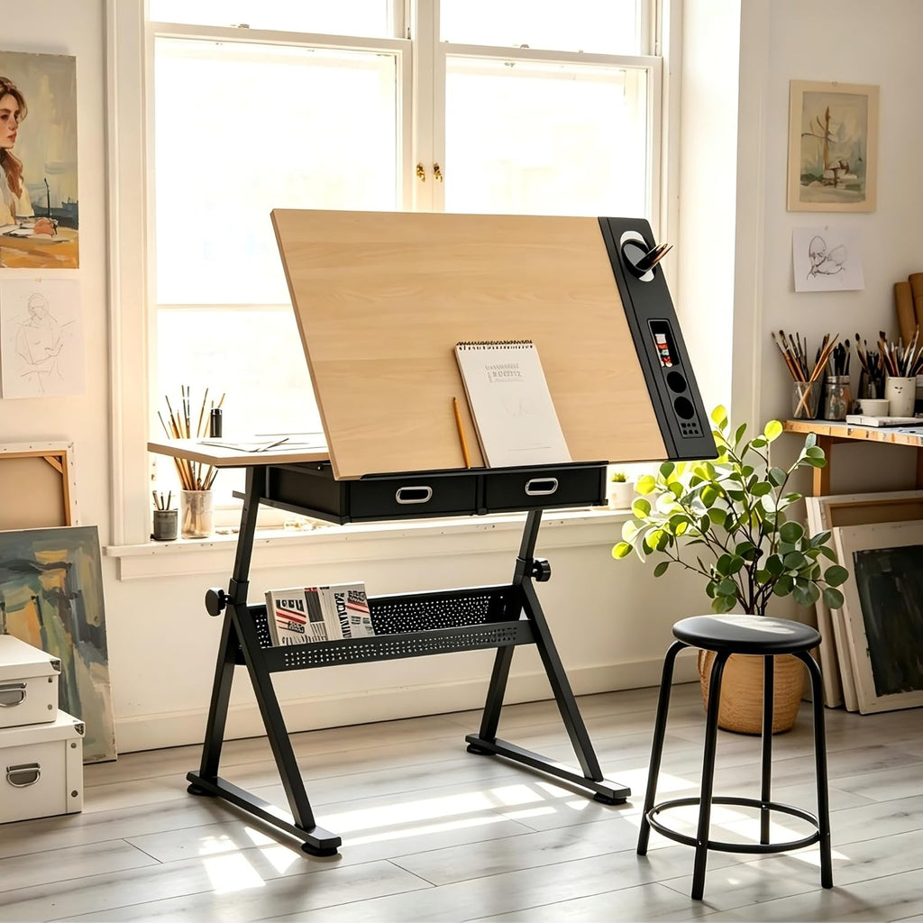 Height Adjustable Drafting Table, 0-75Â° Tilting Drawing Table Art Desk