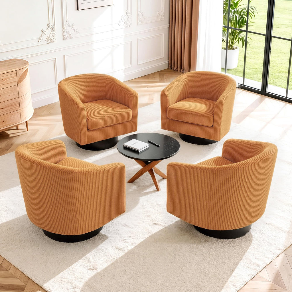 Faux Leather Swivel Accent Chairs Set of 2, Barrel Armchair, Brown