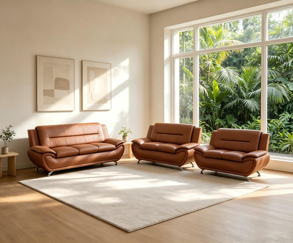Creamy White Living Room Furniture Set, 2-Piece Modern Faux Leather Couches for Home, Living Room Sofa Sets, 3-Seater Sofa and Loveseat with Metal Feet, Couch Set for Bedroom, Hotel, Office