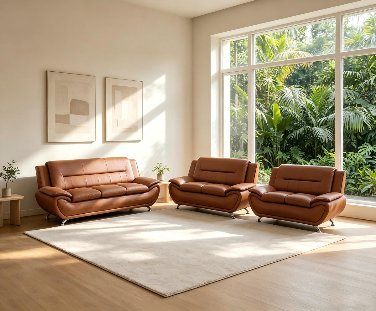 Creamy White Living Room Furniture Set, 2-Piece Modern Faux Leather Couches for Home, Living Room Sofa Sets, 3-Seater Sofa and Loveseat with Metal Feet, Couch Set for Bedroom, Hotel, Office