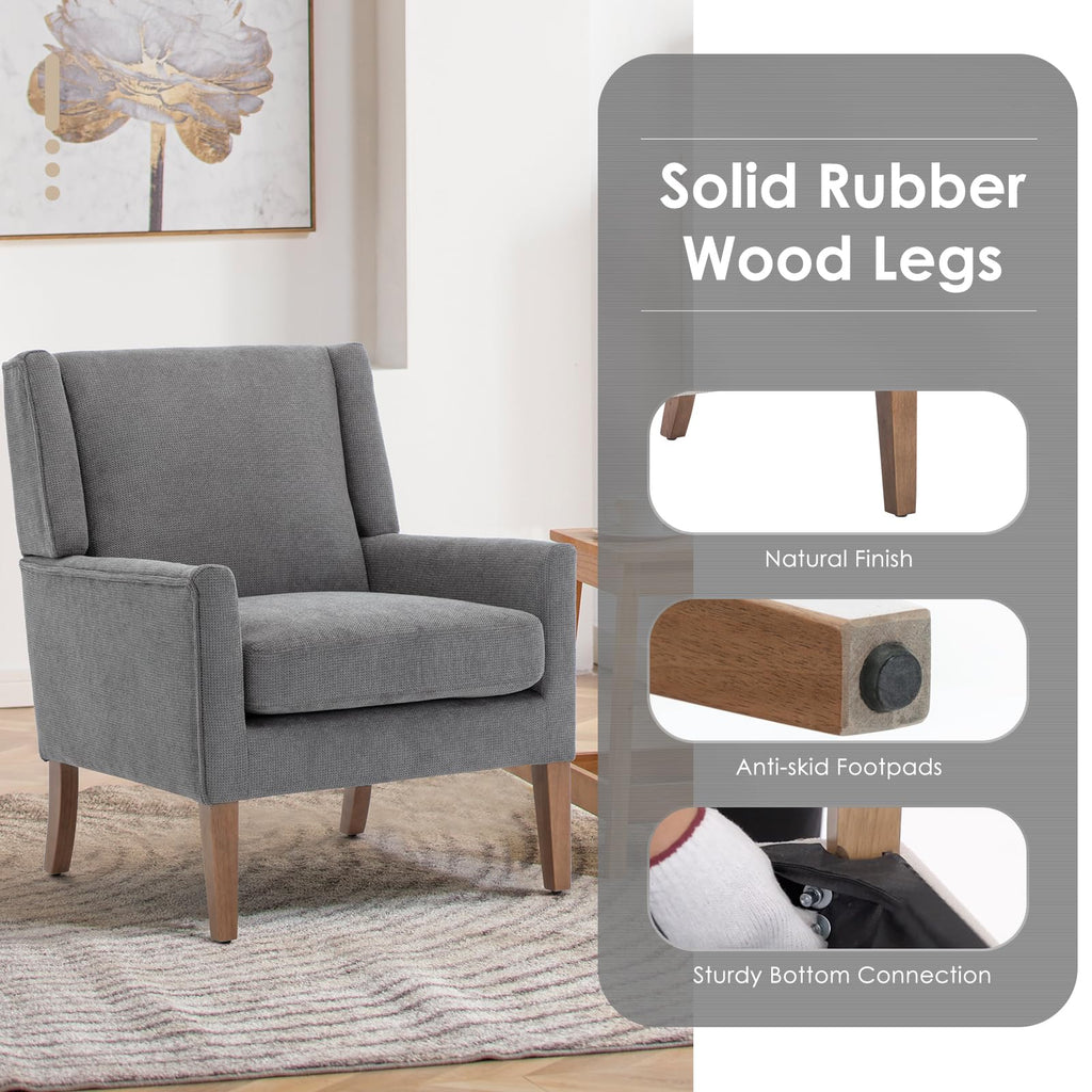 COLAMY Modern Wingback Living Room Chair, Upholstered Fabric Accent Armchair, Single Sofa Chair with Lounge Seat and Wood Legs for Office/Bedroom/Reading Spaces, Beige