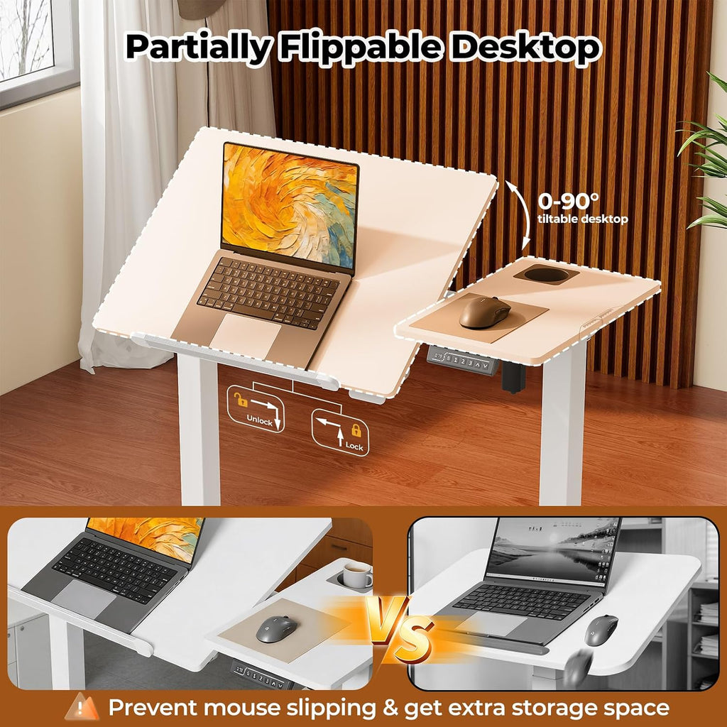 JOY worker Electric Drafting Table, 40Ã20" Height Adjustable White Art Desk