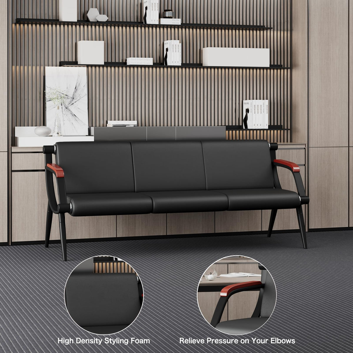 wonline Waiting Room Chairs, Office Furniture Reception Chairs with Arms, Leather Chairs is Suitable for Clinic,Airport,Hospital,Barber,Salon,Bank-Black