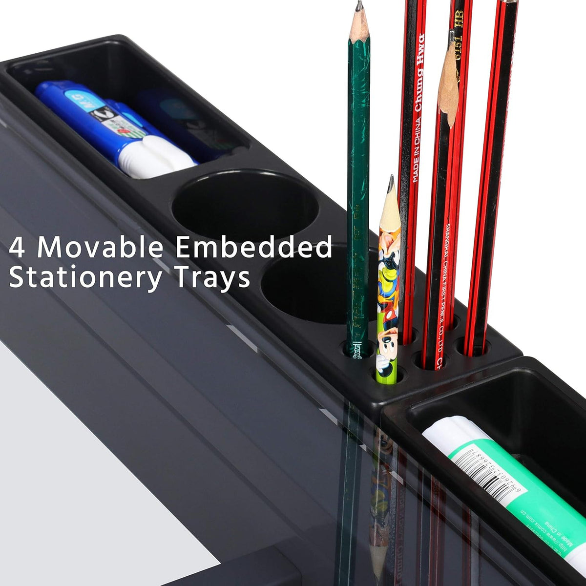 Topeakmart Glass Drafting Table Rolling Drawing Desk w/2 Slide Drawers