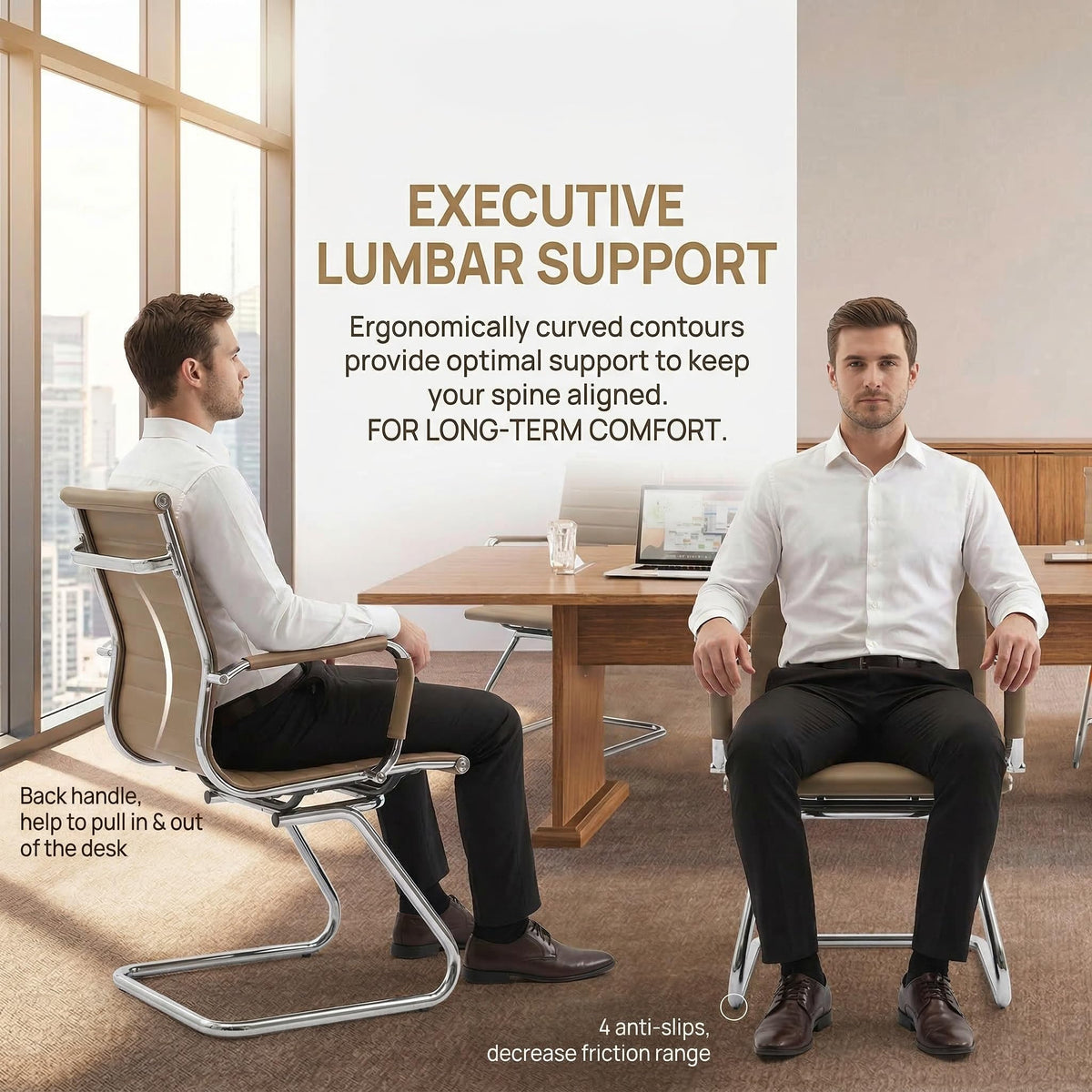Reception Chairs Leather Conference Guest Chair Heavy Duty Back Support Office Chair, Set of 2 (Navy)