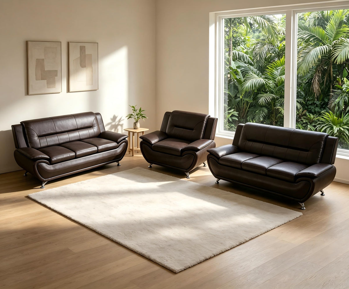 Creamy White Living Room Furniture Set, 2-Piece Modern Faux Leather Couches for Home, Living Room Sofa Sets, 3-Seater Sofa and Loveseat with Metal Feet, Couch Set for Bedroom, Hotel, Office