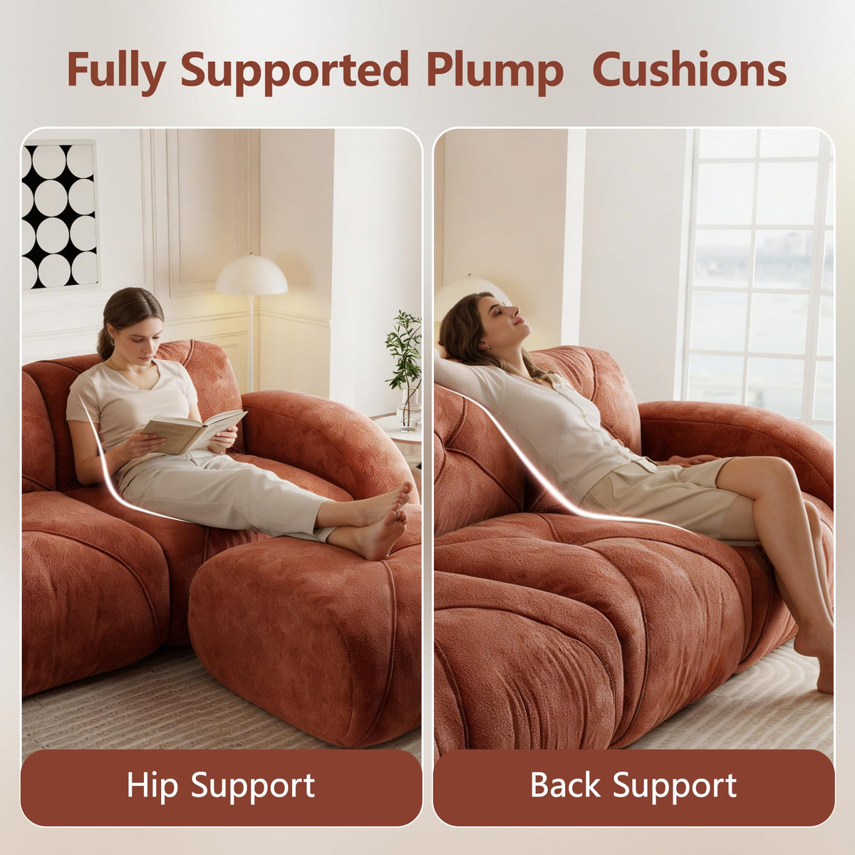 80" Sectional Modular Cloud Couch, Boneless Couch, Loveseat Red
