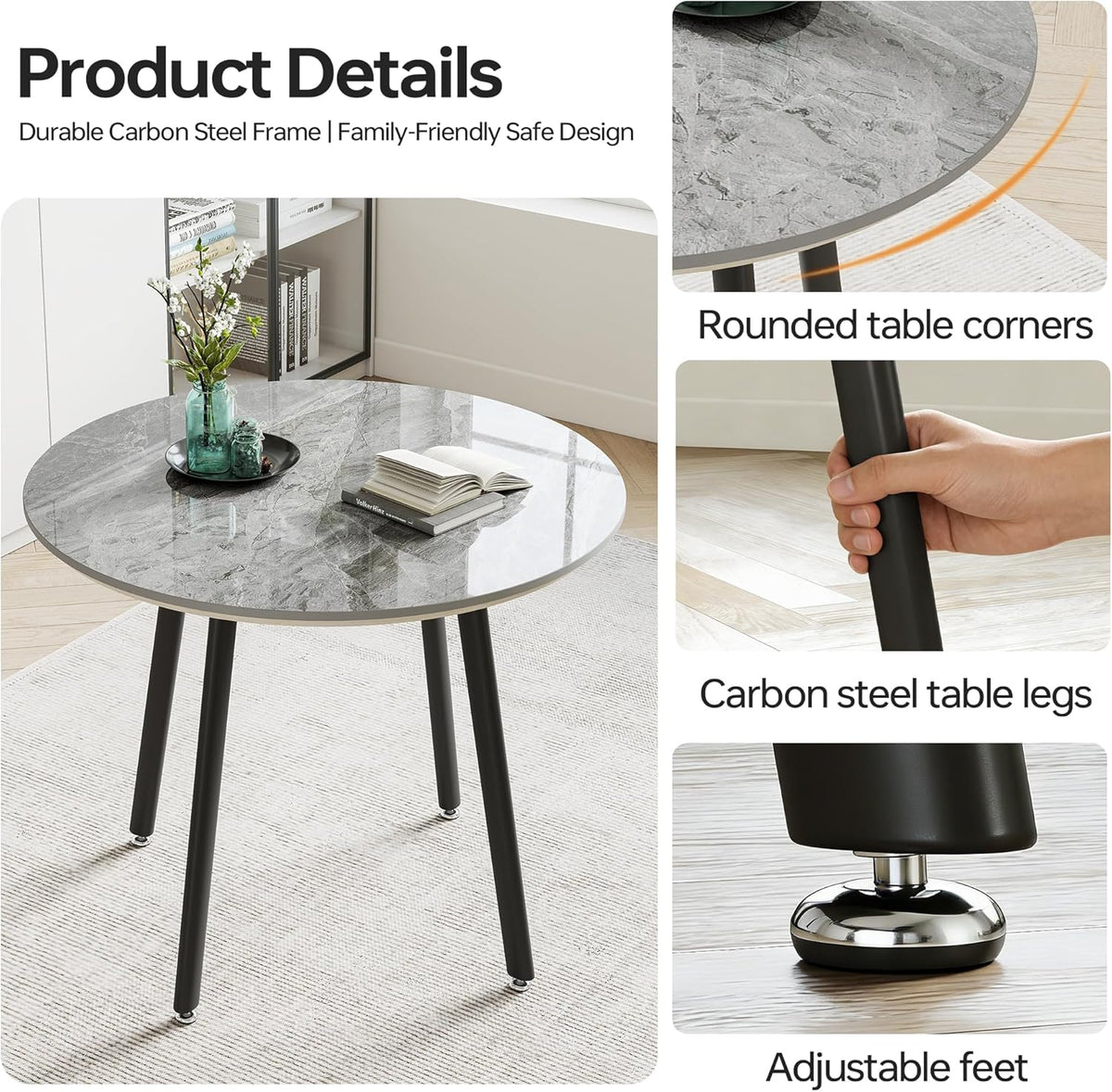 Round Sintered Stone Dining Table Set for 4