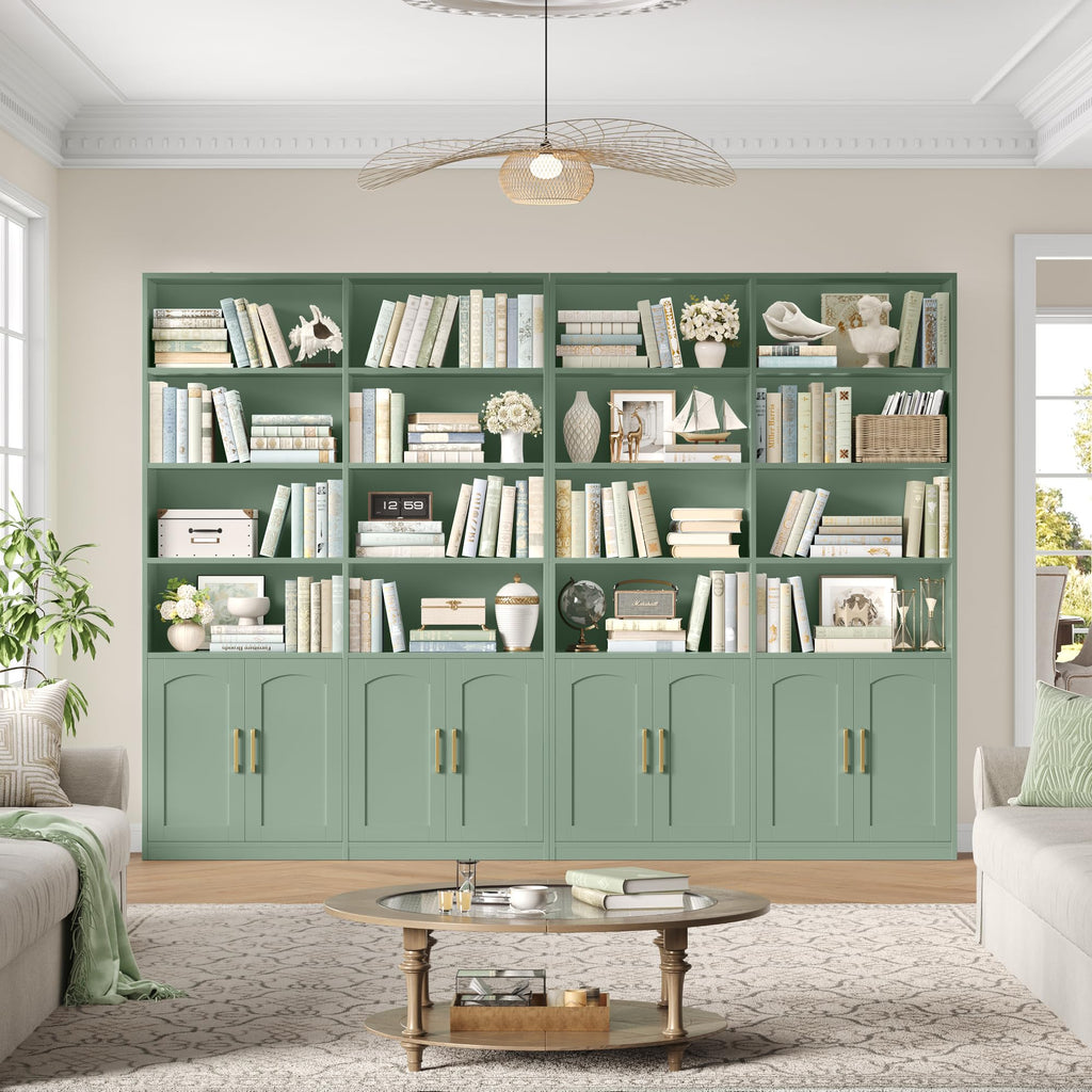 FACBOTALL Bookshelf and Bookcase with Doors, Double Wide Large Bookshelves