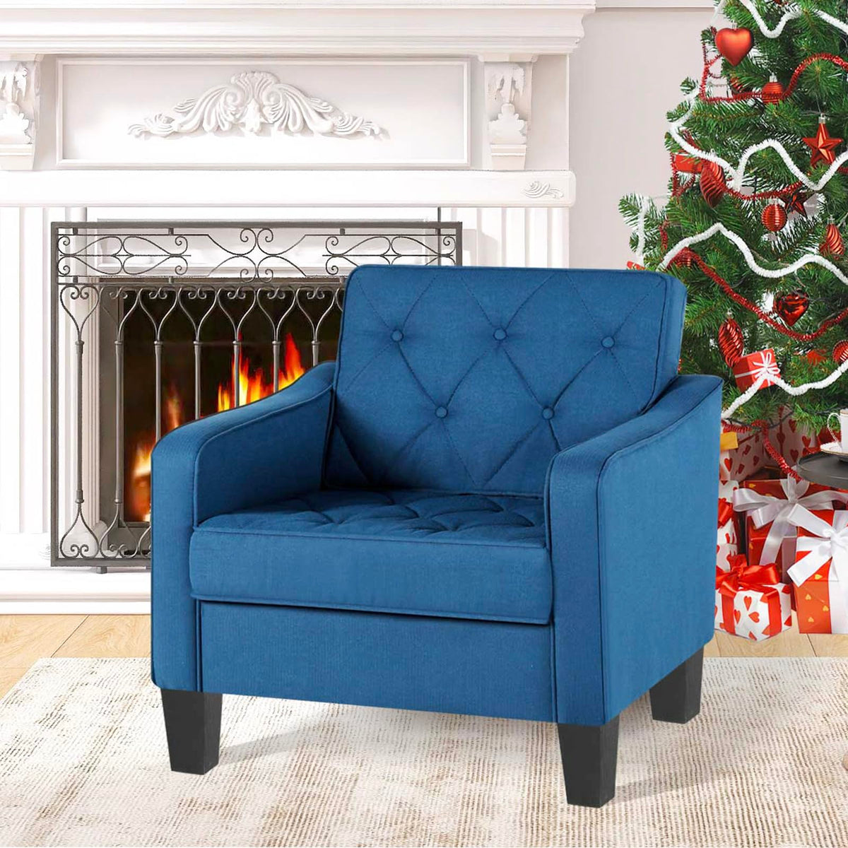 Grey Accent Chairs Set of 2, Wide Comfy Arm Chairs for Living Room, Office