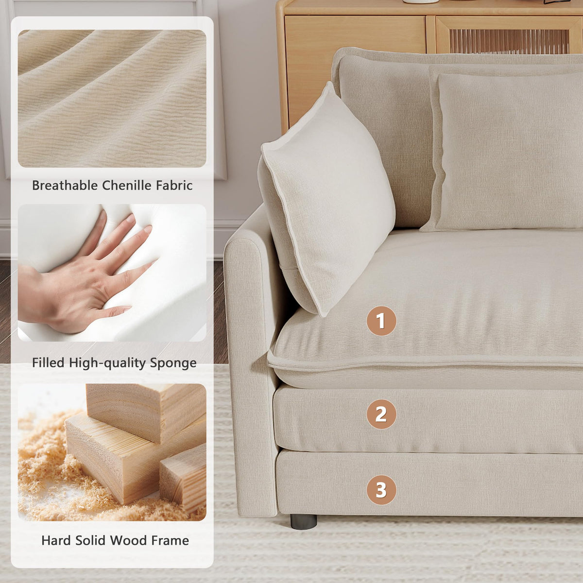 mikibama Luxury 2 Piece Loveseat Couch & Sofa Armchair Set, Modern Upholstered Chenille Cloud Couches Set Furniture with 5 Pillow for Living Room Bedroom Office Apartment, Evergreen