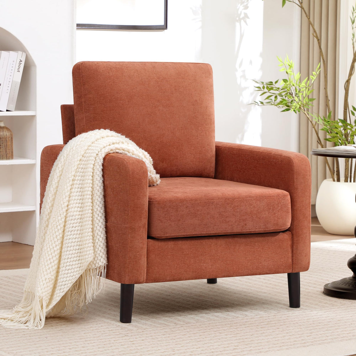 Accent Chair Set of 2, Upholstered Living Room Chairs with Wood Legs and Side Pockets, Modern Reading Chair for Bedroom, Armchair Single Sofa Side Chair for Office, Small Room, Dark Grey