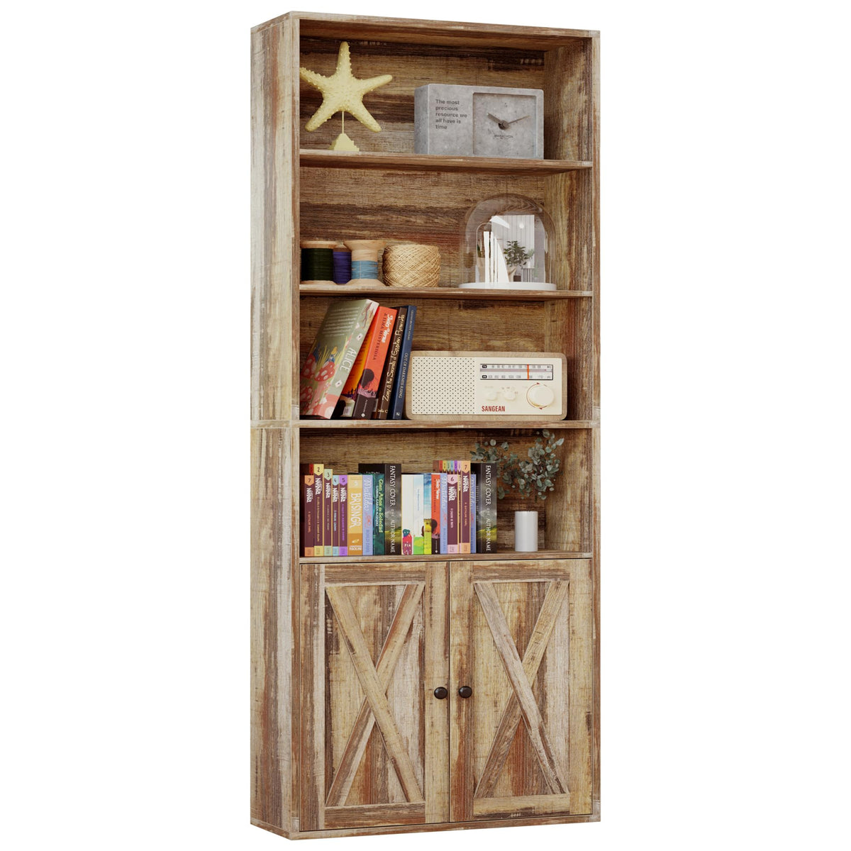 IRONCK Industrial Bookshelves and Bookcases with Doors Floor Standing 6 Shelf Display Storage Shelves 70 in Tall Bookcase for Home Office, Living Room