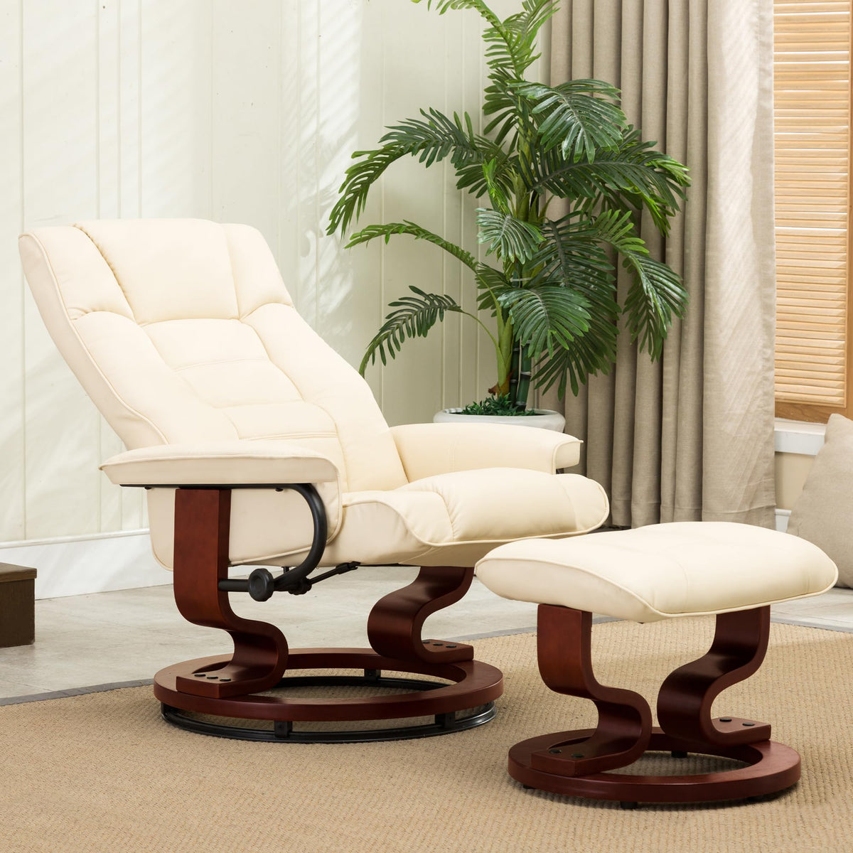 MCombo Manual Swivel Recliner with Ottoman, Faux Leather 9019