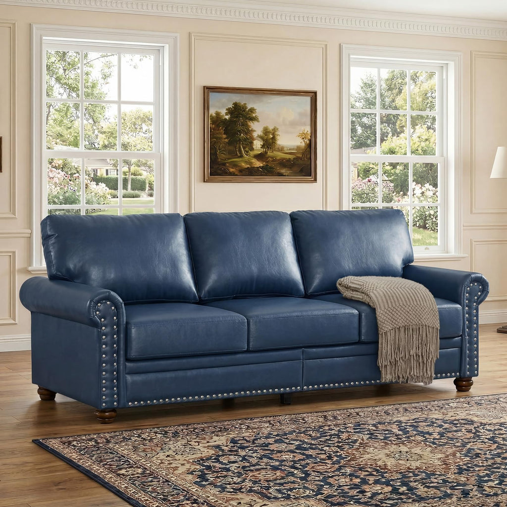 2 Piece Couch Sets for Living Room,Mid Century Modern Couch with Storage Nailhead Trim & Rolled Armrests,Deep Seat Comfy Couch,Furniture Set for Living Room,Bedroom,Office(Navy Blue,Loveseat+3 Seater)