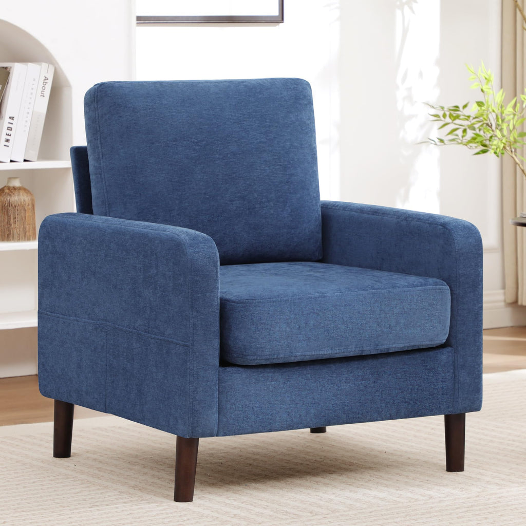 Accent Chair Set of 2, Upholstered Living Room Chairs with Wood Legs and Side Pockets, Modern Reading Chair for Bedroom, Armchair Single Sofa Side Chair for Office, Small Room, Dark Grey