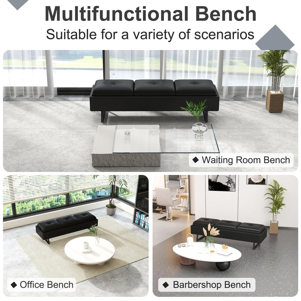 MOTION Leather Bench Waiting Room Chairs - 3 Seat Office Guest Reception Bench with Cushion, Waiting Room Bench Seating, Office Furniture Lobby Chairs for Salon, Shop, Set of 2, Orange