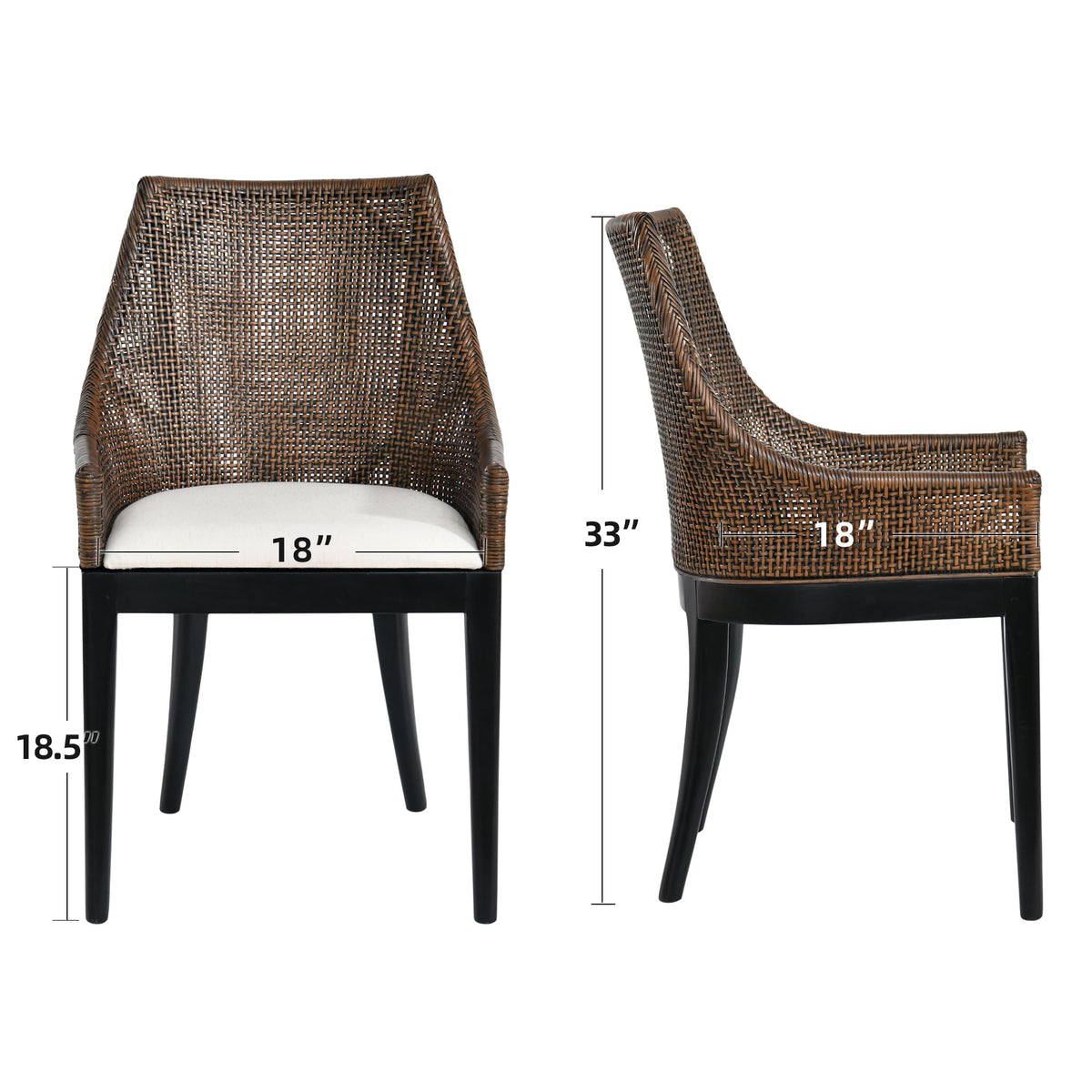 DUHOME 2 Sets Wood Rattan Arm Accent Chairs Natural Wash/White Cushion